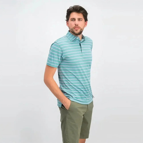 Peter Millar Men's Stripe Polo Sea Foam green Lilac Size XL - Picture 3 of 10